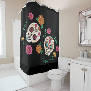 Day of the Dead Sugar Skulls and Flowers Black