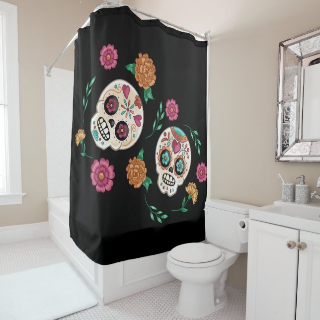 Day of the Dead Sugar Skulls and Flowers Black (In Situ)