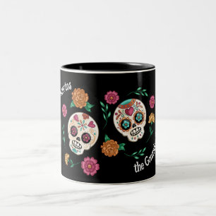 Day of the Dead Sugar Skulls and Flowers Black Two-Tone Coffee Mug