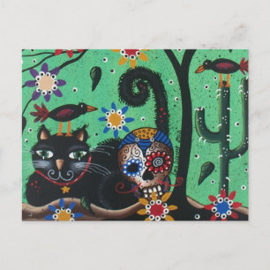 Day Of The Dead, Sugar Skulls, Black Cat, By Lori Postcard