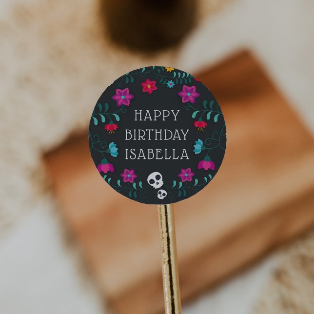 Day of the Dead Sugar Skulls Personalized Birthday Classic Round Sticker (Creator Uploaded)