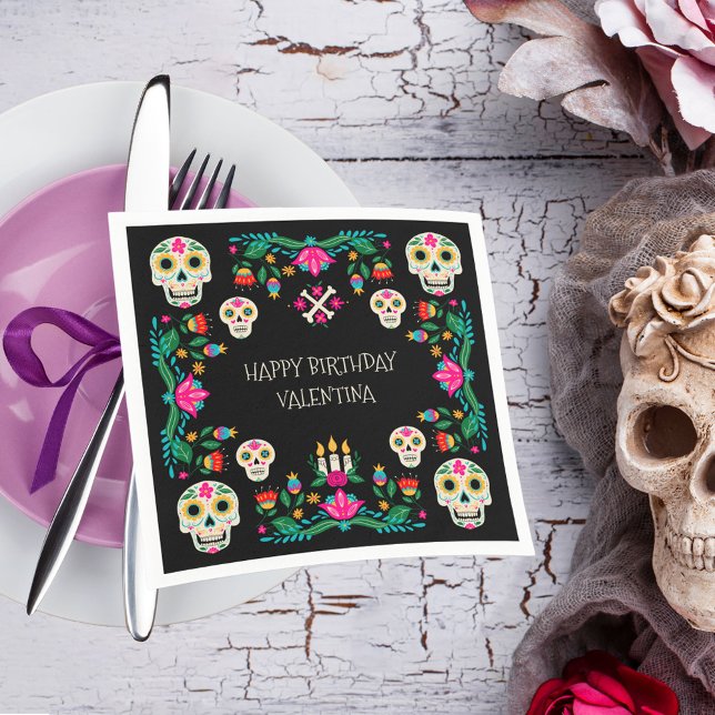 Day of the Dead Sugar Skulls Personalized Napkin (Day of the Dead napkins with Mexican theme and sugar skulls from my Dia de los Muertos collection)