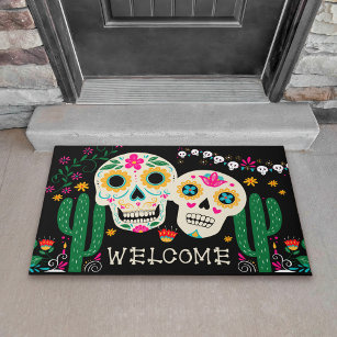 Day of the Dead Sugar Skulls Welcome Doormat