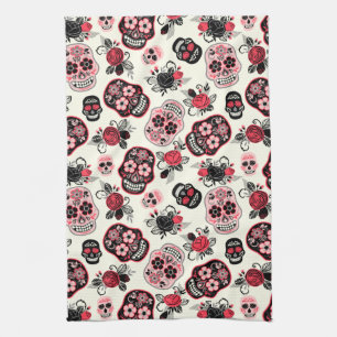 Day of the Dead Sugar Skulls, white Kitchen Towel