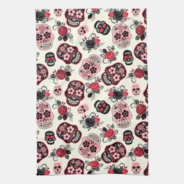 Day of the Dead Sugar Skulls, white Kitchen Towel (Vertical)