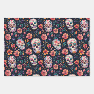 Day of the Dead Sugar skulls with flowers Wrapping Paper Sheet