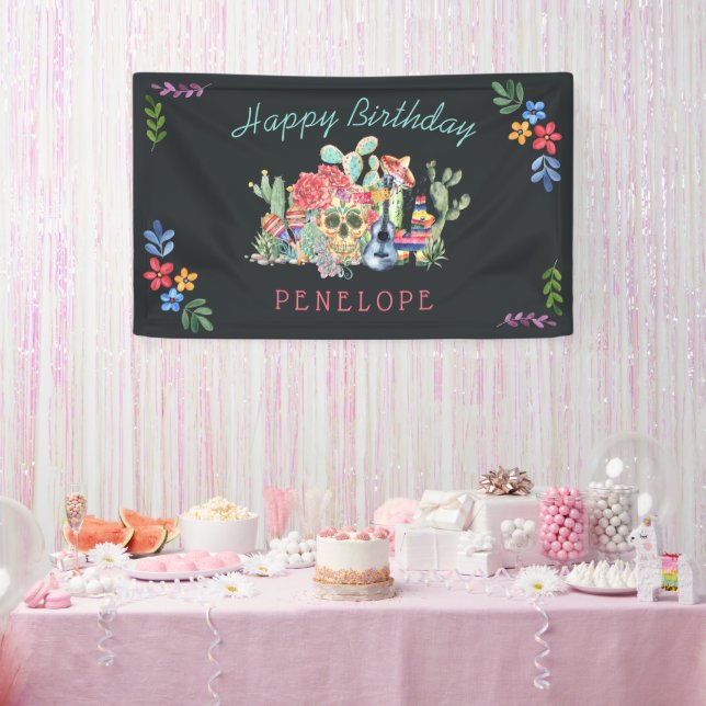Day of the Dead Theme Personalized Birthday Party Banner (Party)