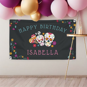 Day of the Dead Theme Personalized Birthday Party Banner