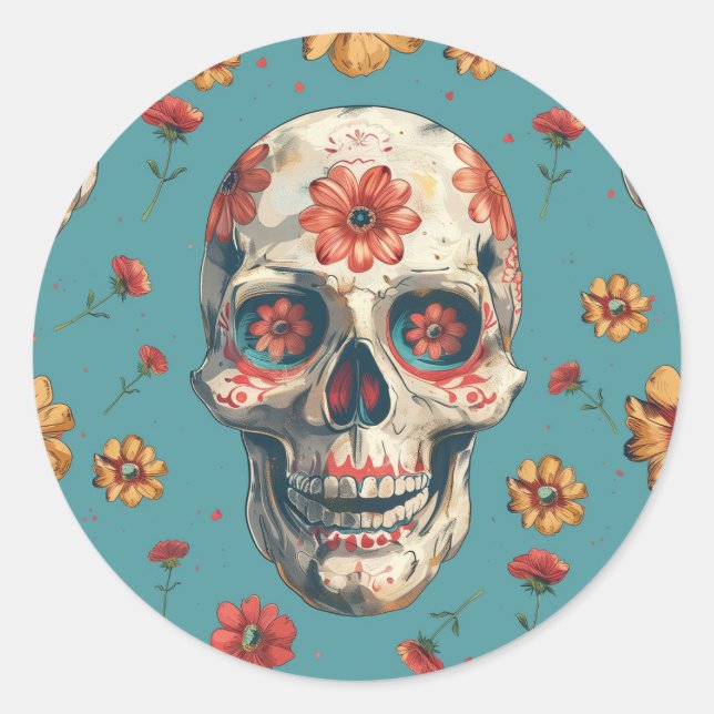 Day of the dead themed design classic round sticker (Front)