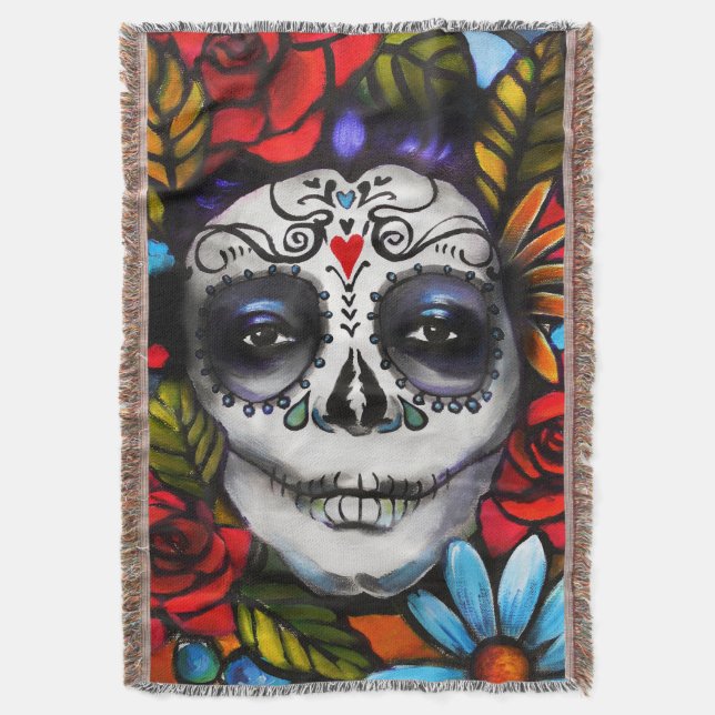 Day of the Dead Throw Blanket (Front Vertical)