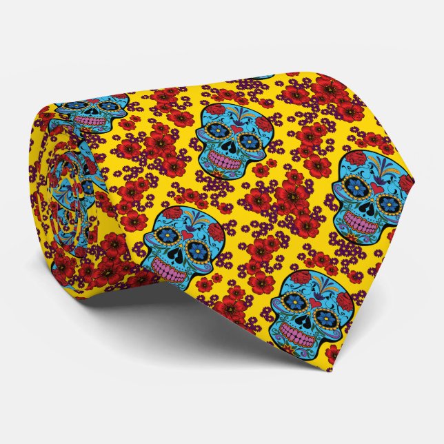 Day of the Dead with Flowers Tie (Rolled)