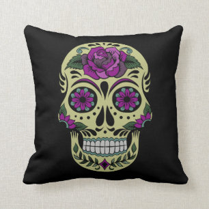 Day of the Dead with Purple Rose Throw Pillow