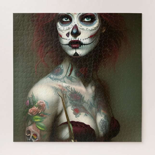 Day of the Dead Woman With Tattoos Puzzle (Vertical)