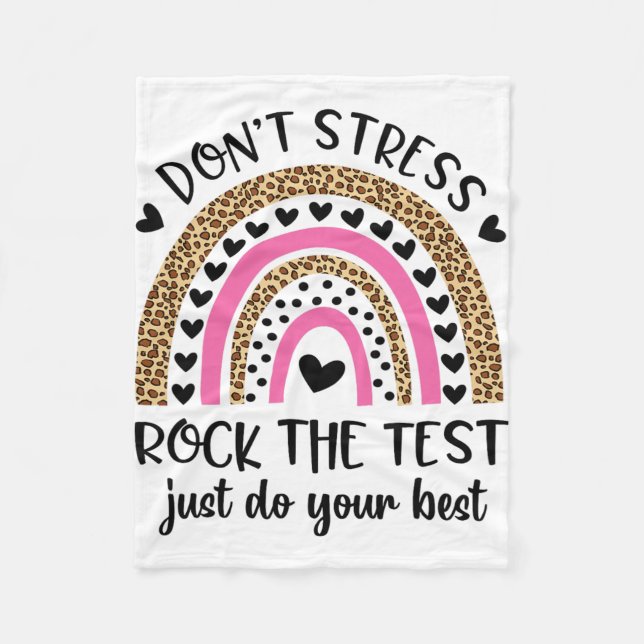 Day Rock The Test Rainbow Teacher Funny Testing Da Fleece Blanket (Front)