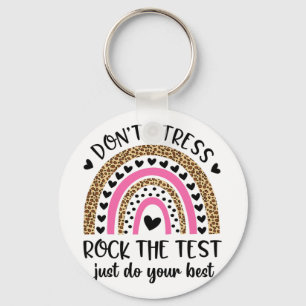 Day Rock The Test Rainbow Teacher Funny Testing Da Keychain