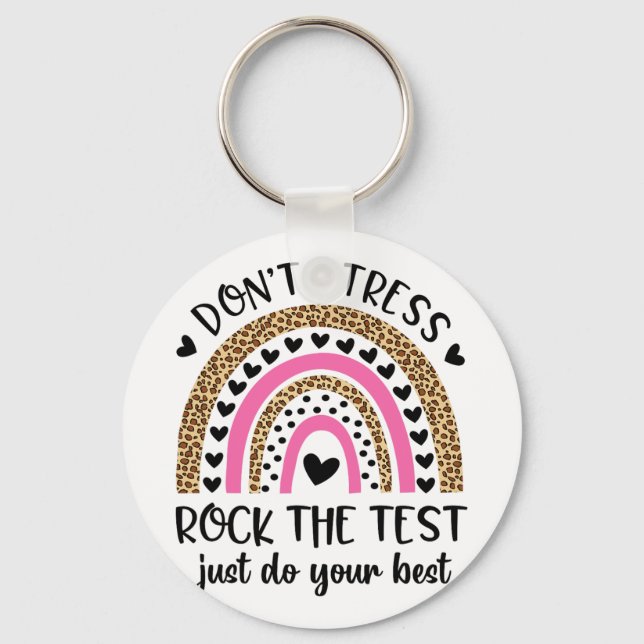 Day Rock The Test Rainbow Teacher Funny Testing Da Keychain (Front)