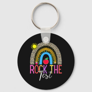 Day Rock The Test Teacher Testing Day Leopard Rain Keychain