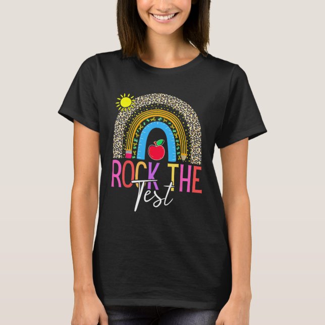 Day Rock The Test Teacher Testing Day Leopard Rain T-Shirt (Front)