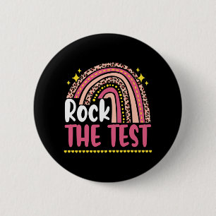 Day Rock The Test Teacher Testing Day Rainbow Leop 2 Inch Round Button