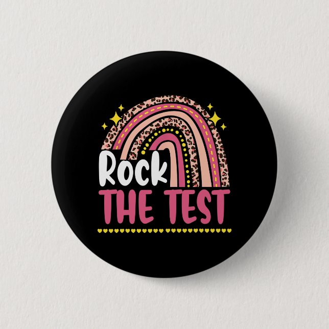 Day Rock The Test Teacher Testing Day Rainbow Leop 2 Inch Round Button (Front)