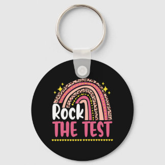 Day Rock The Test Teacher Testing Day Rainbow Leop Keychain