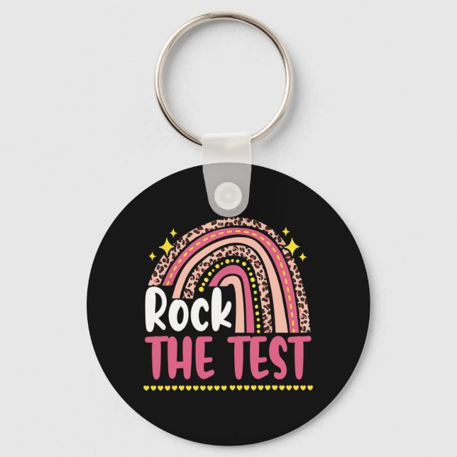 Day Rock The Test Teacher Testing Day Rainbow Leop Keychain (Front)