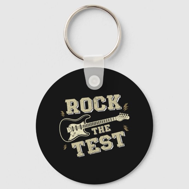 Day Teacher Rock The Test Guitar Teacher Testing D Keychain (Front)