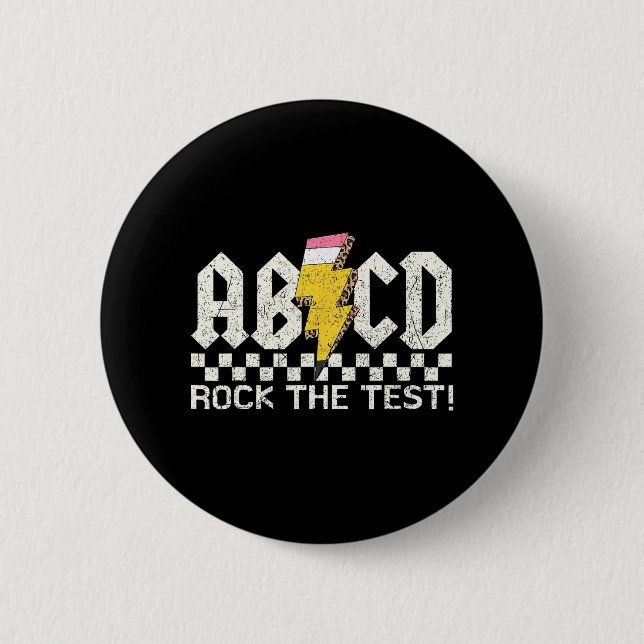 Day Teacher Testing Retro Abcd Rock Test Day Schoo 2 Inch Round Button (Front)