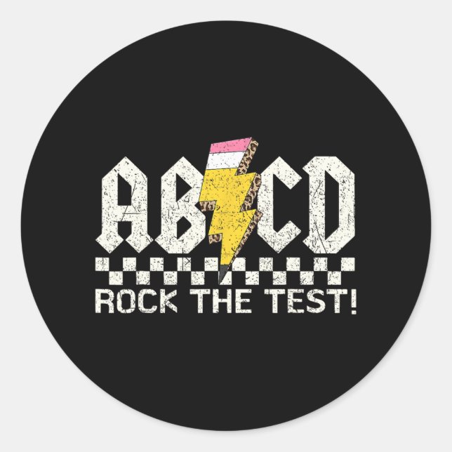 Day Teacher Testing Retro Abcd Rock Test Day Schoo Classic Round Sticker (Front)