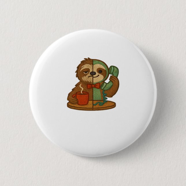 Day-to-Night Sloth Glow-Up Patch � Embroidered Tra 2 Inch Round Button (Front)