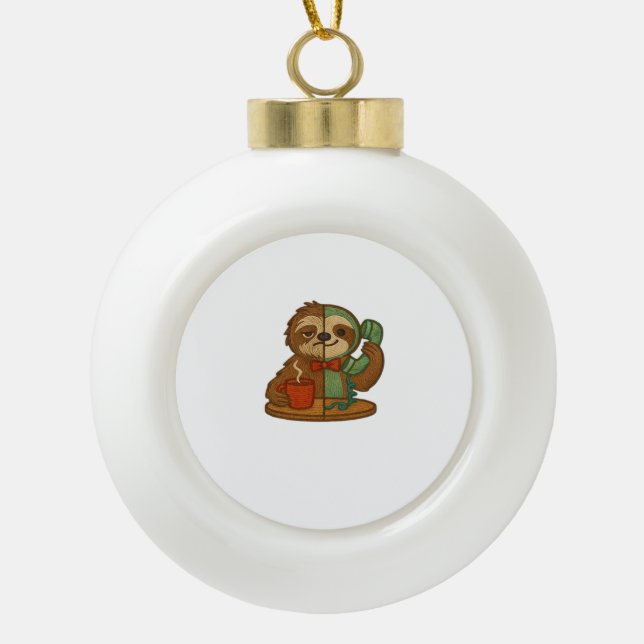 Day-to-Night Sloth Glow-Up Patch – Embroidered Tra Ceramic Ball Christmas Ornament (Front)