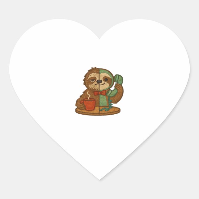 Day-to-Night Sloth Glow-Up Patch � Embroidered Tra Heart Sticker (Front)