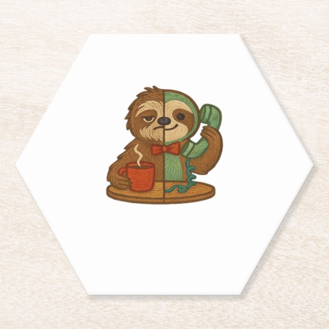 Day-to-Night Sloth Glow-Up Patch � Embroidered Tra Paper Coaster (Front)