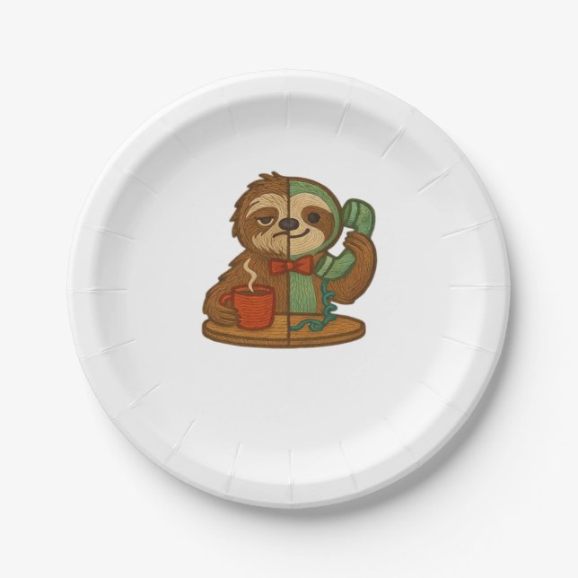 Day-to-Night Sloth Glow-Up Patch � Embroidered Tra Paper Plate (Front)
