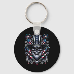 Day Usa Patriot Bearded Skull! 4th Of July 2024 Keychain