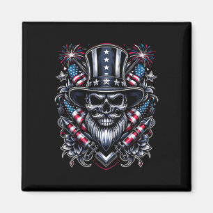 Day Usa Patriot Bearded Skull! 4th Of July 2024  Magnet