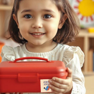 Daycare Label Cute Robin Bird Blue Kid Name 