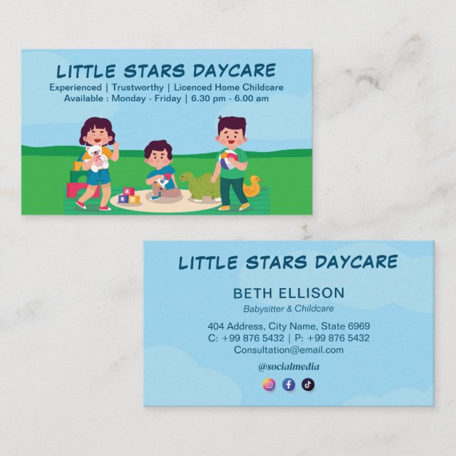 Daycare Professional Business | licensed Childcare Business Card (Front/Back)