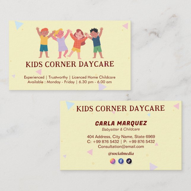 Daycare Professional Business | licensed Childcare Card (Front/Back)