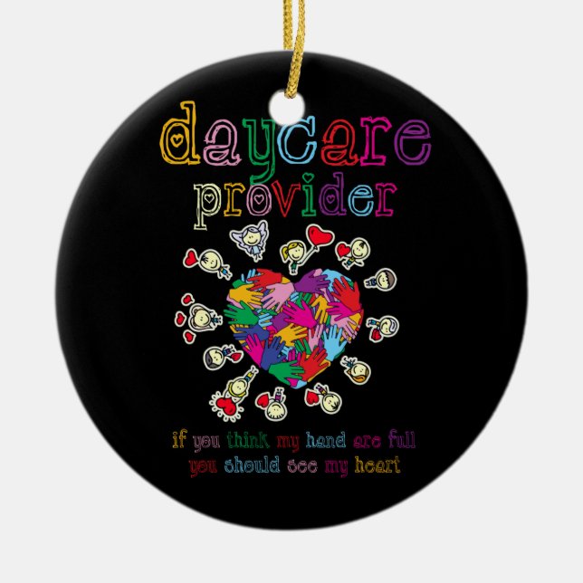 Daycare Provider Childcare Cute Heart Teacher Ceramic Ornament (Front)