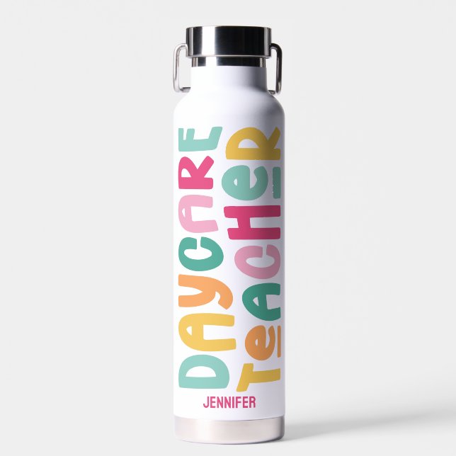 Daycare Teacher Colorful Typography Water Bottle (Front)