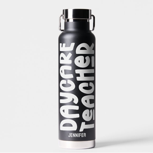 Daycare Teacher Simple White Text Design Water Bottle (Front)