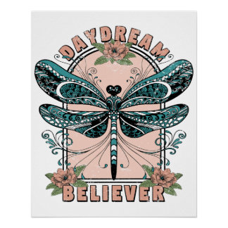 Daydream - Cute Dragonfly - Pretty Floral Poster
