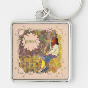 Daydream Girl on Wall Abstract Colourful Geometry Keychain