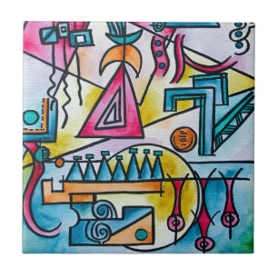 Daydream-Hand Painted Bauhaus Modern Geometric Art Tile