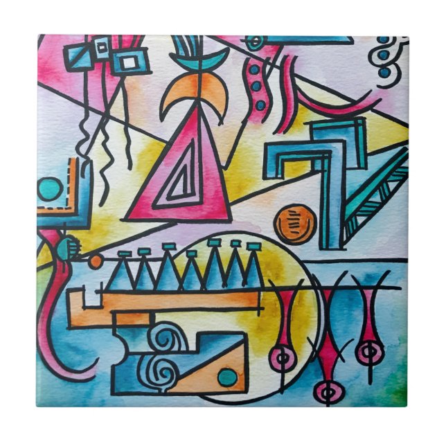 Daydream-Hand Painted Bauhaus Modern Geometric Art Tile (Front)