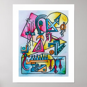 Daydream-Modern Bauhaus Geometric Watercolor Art Poster