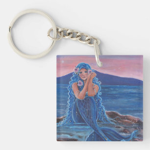 Daydreamer blue mermaid by Renee Lavoie Keychain