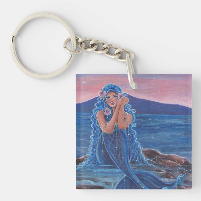 Daydreamer blue mermaid by Renee Lavoie Keychain (Front)