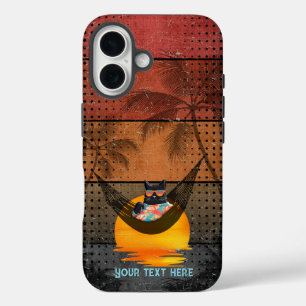 Daydreaming Cool Cat's Tropical Escape iPhone 16 Case